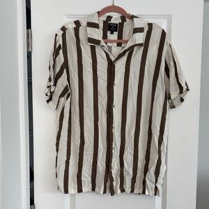 PacSun Cream and Brown Striped Button-Down Shirt